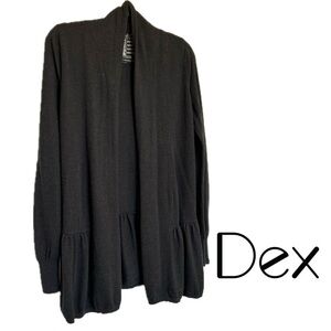 Dex Shawl Collar Angora Blend Open Cardigan Ruffled Bottom Dark Charcoal X-S